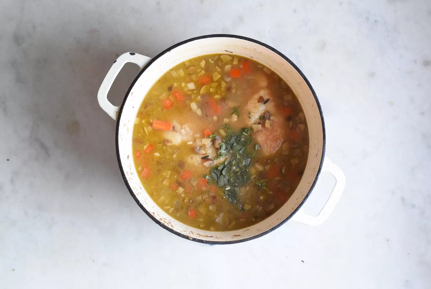 poulet et riz sauvage dans une casserole de soupe