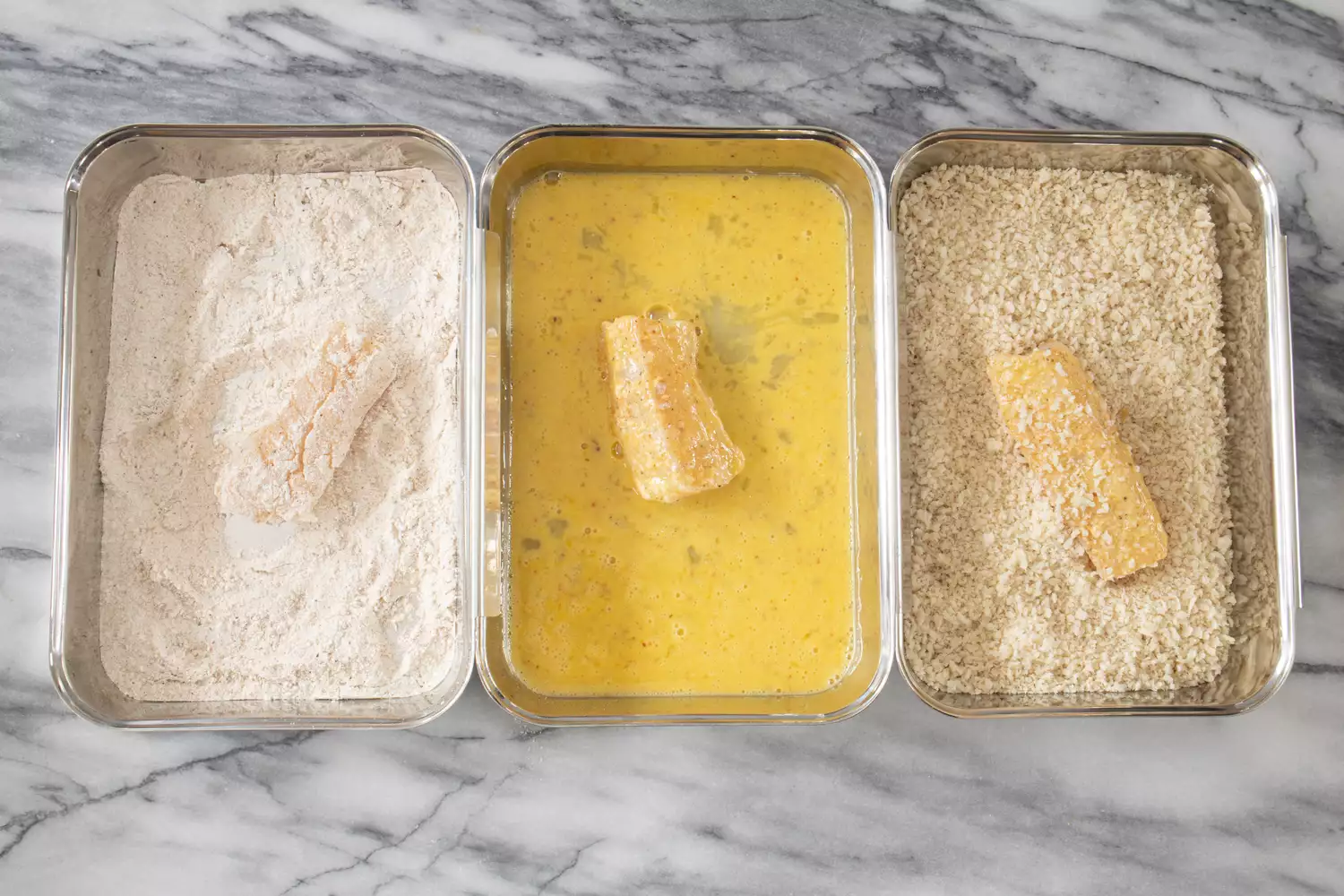 breading station for fish sticks