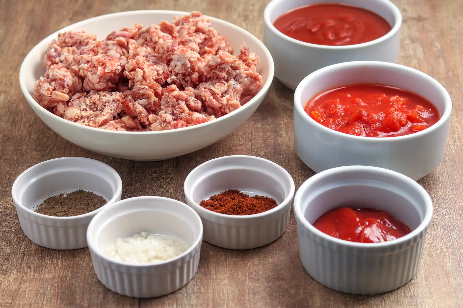 Ingrédients pour la recette de chili de boeuf sans haricots