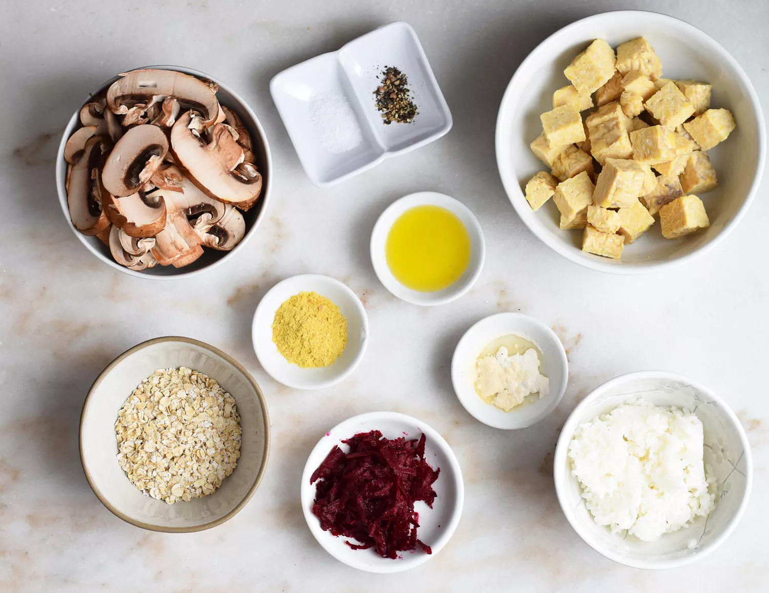ingredients for impossible burger on a marble board
