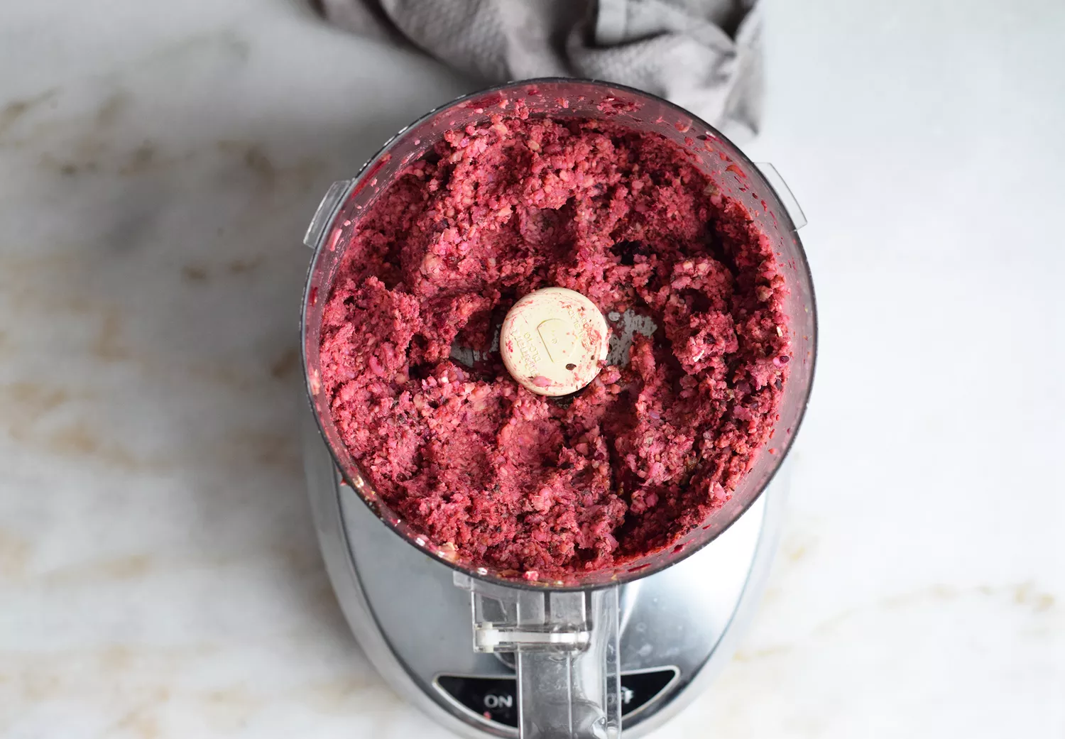 impossible burger ingredients pulsed in a food processor