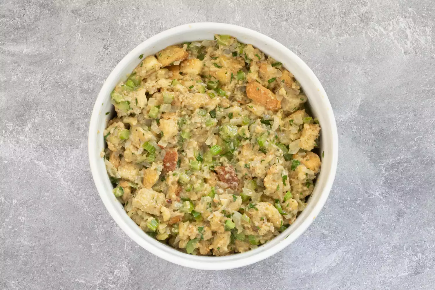 stuffing in a baking dish