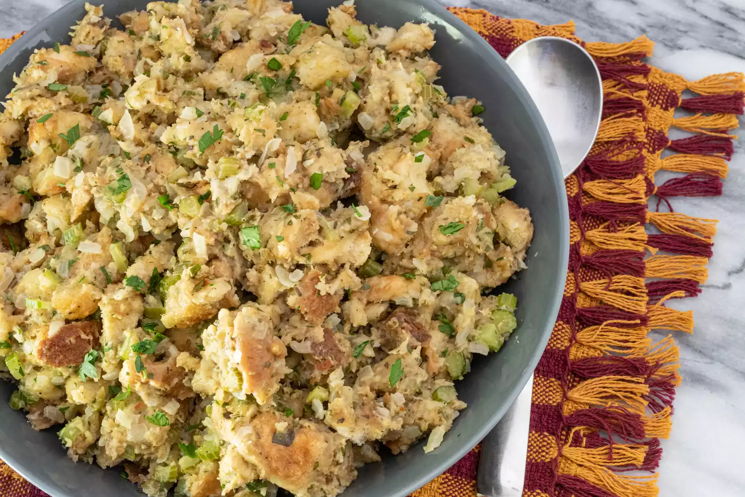 instant pot bread stuffing in a bowl