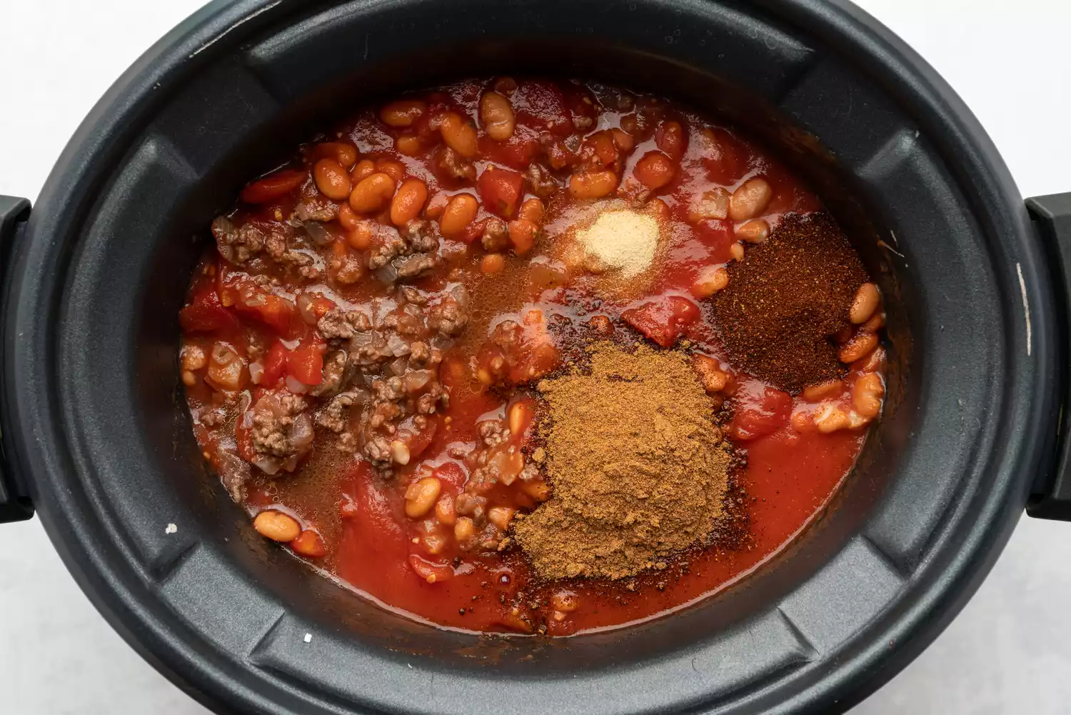 The Easiest Crock Pot Chili ingredients in a crock pot