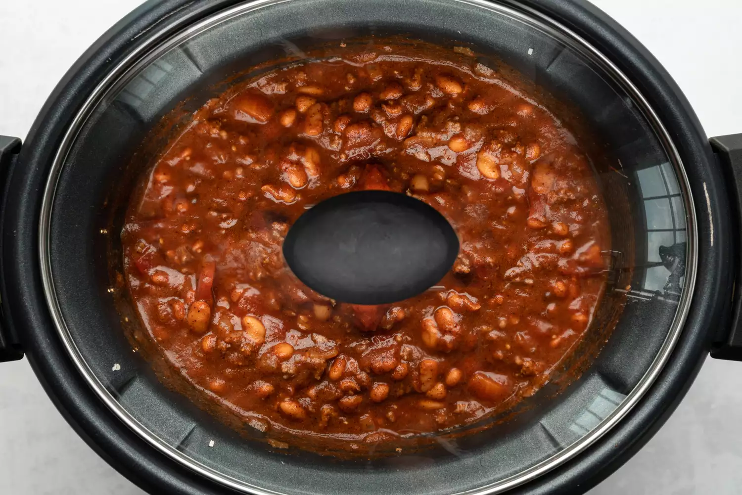 The Easiest Crock Pot Chili cooking in a crockpot