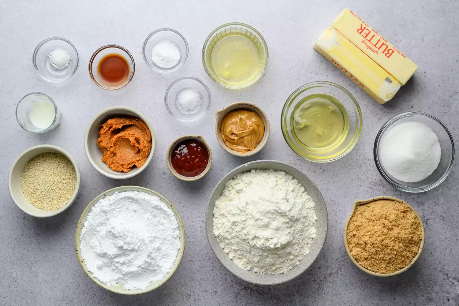 miso peanut butter and jelly cookie ingredients gathered