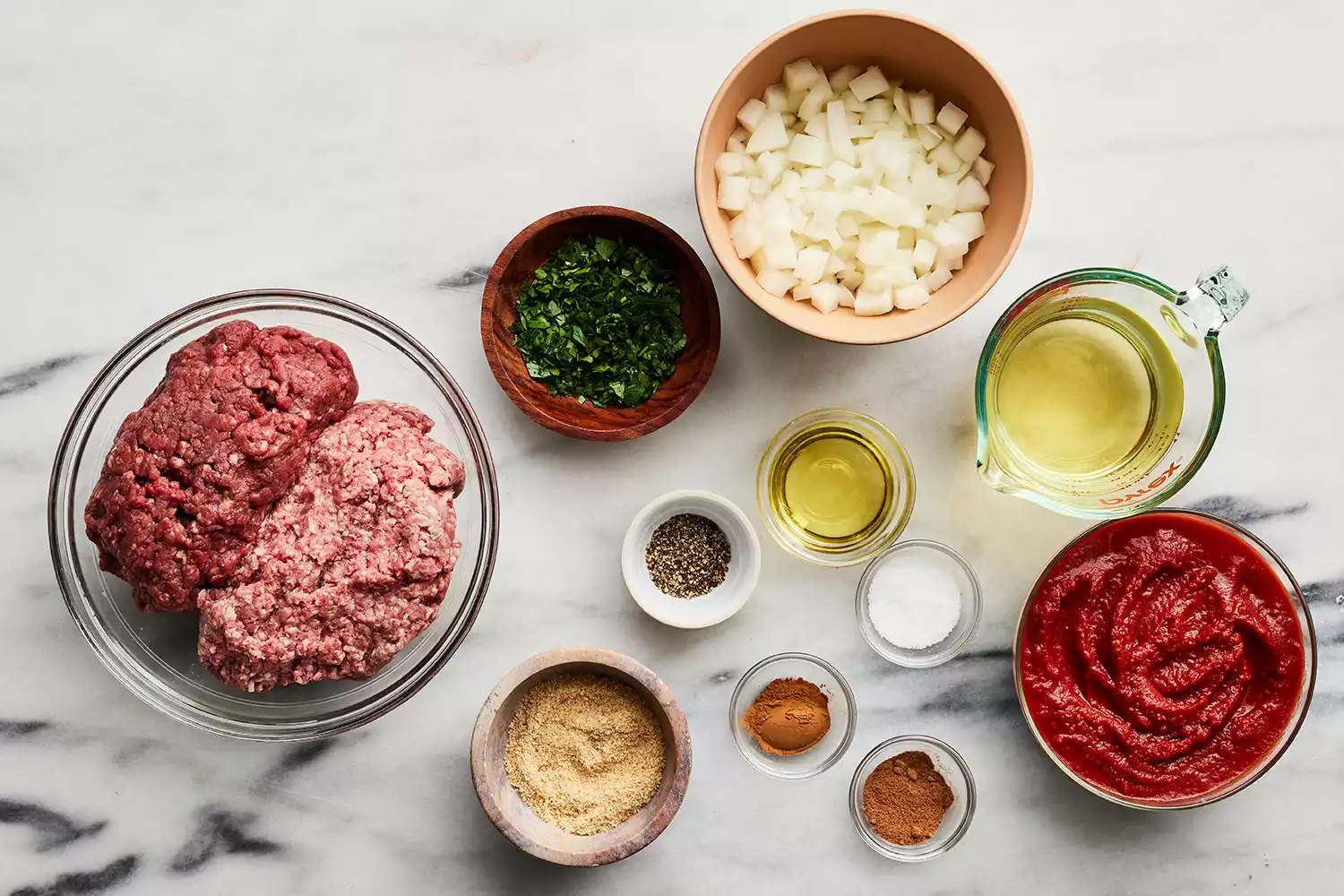 ingredients gathered for meat filling of Pastitsio